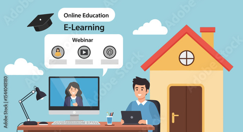 Online Education E-Learning, Webinars, and Remote Learning from Home