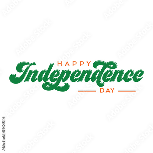 Happy Independence Day Calligraphic Typography Text with Tri Color Indian Flag Background Design. Happy Independence Day text Vector