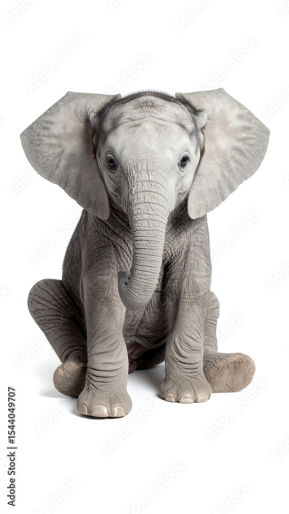 Fototapeta premium Baby Elephant Sitting with White Background.