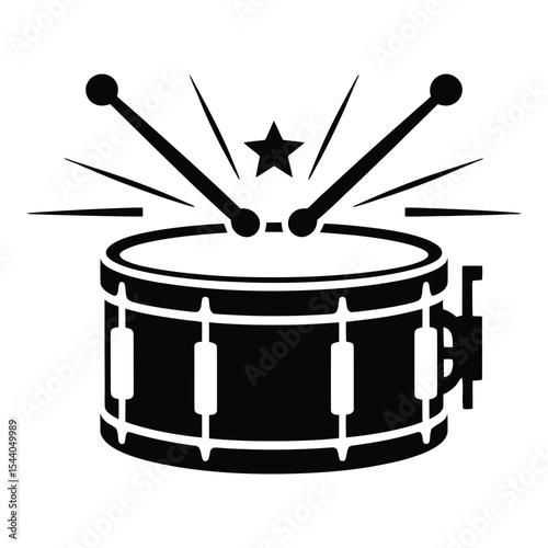 Snare drum with sticks silhouette isolated on white background