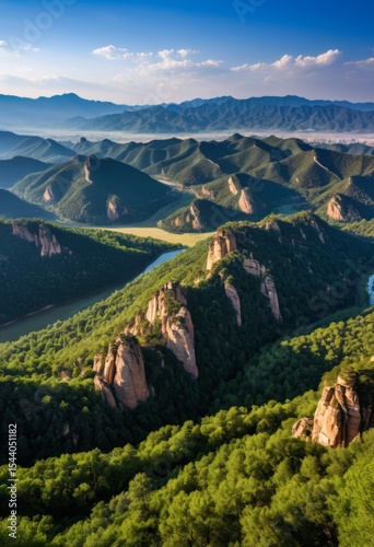 In the middle of the mountain is a valley below a river