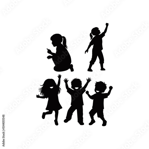 silhouette vector of happy children jumping