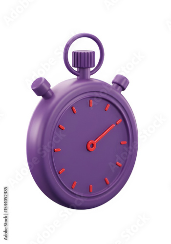 3D purple stopwatch with red details, minimal design, isolated on transparent background, perfect for time or speed concepts