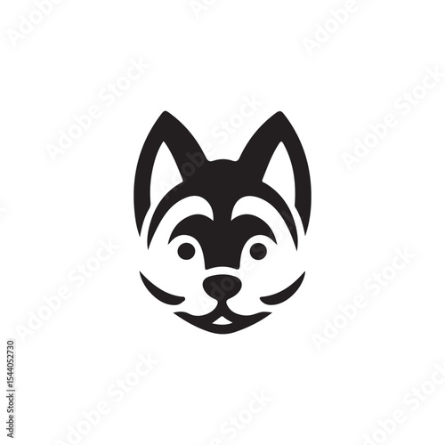 Cute Silhouette of a Husky Dog Head.A simple, stylized, black silhouette of a husky dog's head.