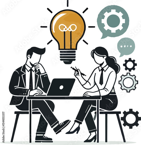 Business team brainstorming new ideas under a bright lightbulb for effective planning