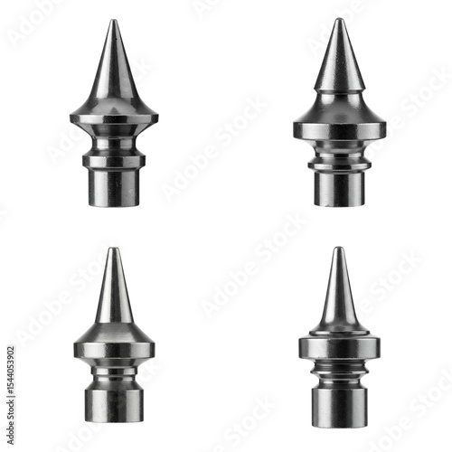 Metal flagpole finials in various designs on white background  
