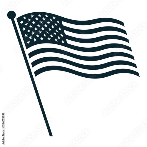 American flag silhouette waving isolated on white background