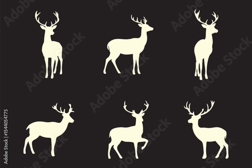 Deer silhouettes set vector illustration, black deer silhouette icon bundle