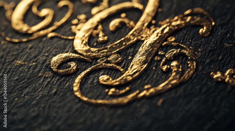 Obraz premium Golden Filigree on Dark Surface: A Luxurious Close-up