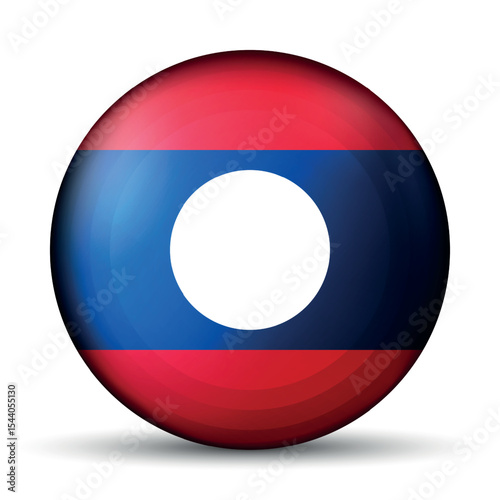 Glass light ball with flag of Laos. Round sphere, template icon. Lao People's Democratic Republic national symbol. Glossy realistic ball, 3D abstract vector illustration. Big bubble.