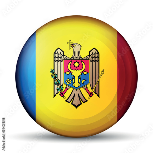 Glass light ball with flag of Moldova. Round sphere, template icon. Moldavian national symbol. Glossy realistic ball, 3D abstract vector illustration. Big bubble.
