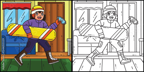 Snowboarding Girl with Equipment Illustration 