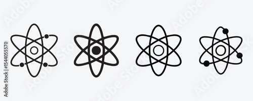 Set of Atomic Symbol Icon, Chemistry Concept in Line  Vector on White Background