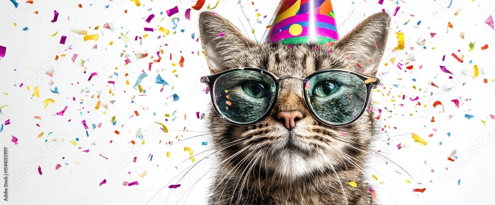 Fototapeta Cool Cat's Birthday Bash Party Hat & Sunglasses Fun
