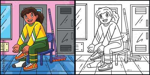 Curling Female Wearing Shoes Coloring Illustration