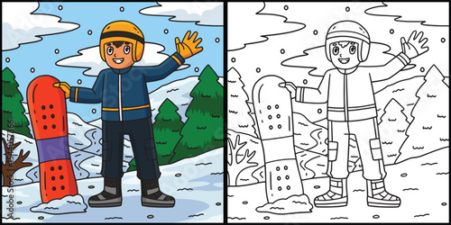 Snowboarding Boy Holding a Snowboard Illustration 