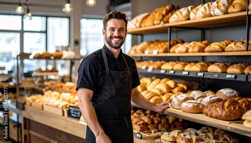 Baker smiling in bakery shop. (1)