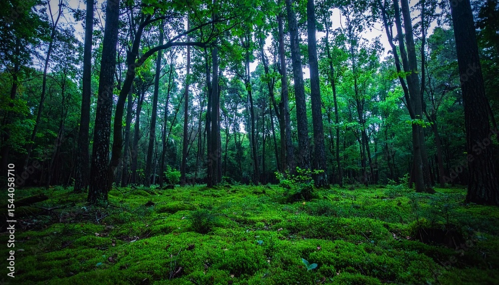 Obraz premium Bioluminescent Digital Forest with Neon Moss and LED Leaves