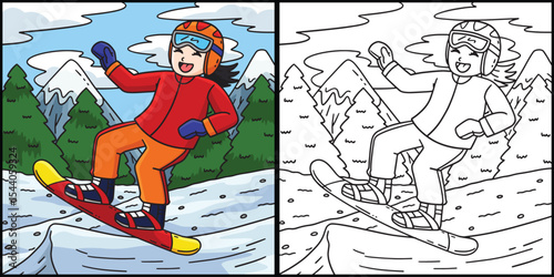 Snowboarding Girl making a Leap Illustration 