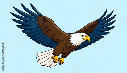 Bald eagle in flight with cartoon.