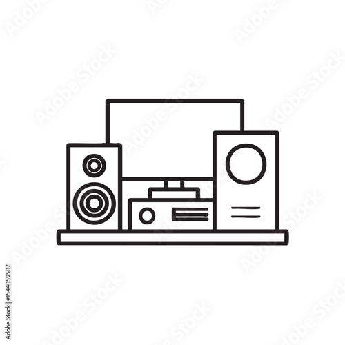 Home entertainment setup with speakers and display