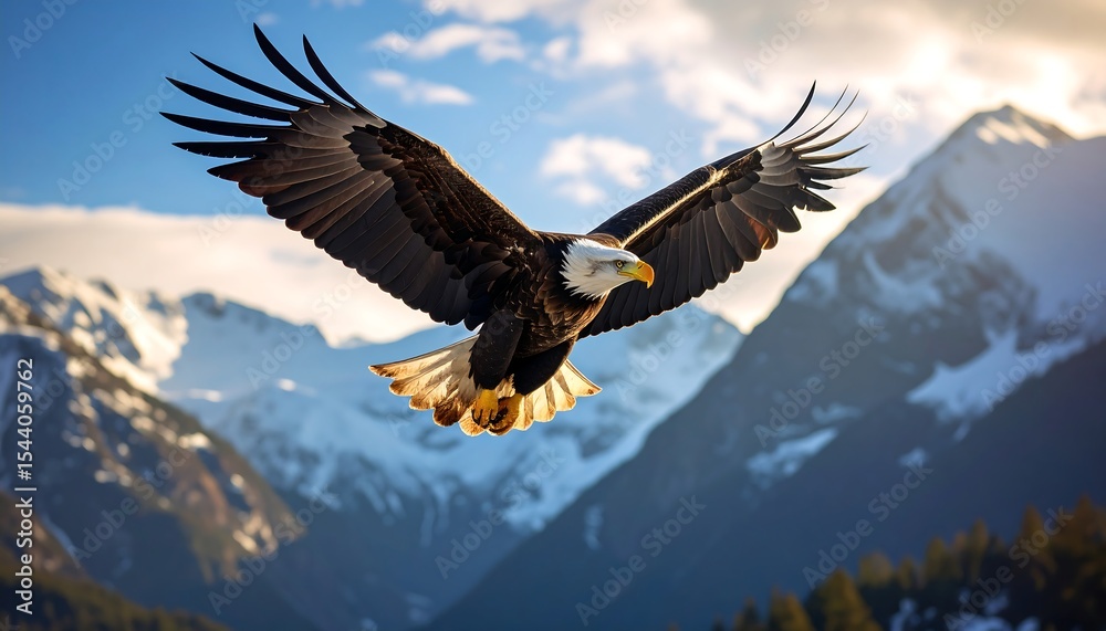 Bald Eagle Soaring with Mountain Range. Bald Eagle Soaring with Mountain Range.