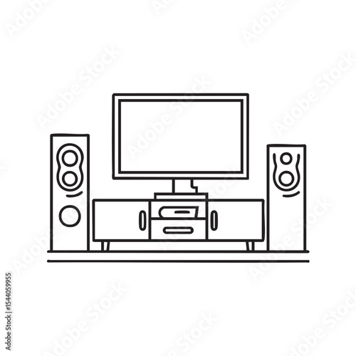 Modern living room setup with television and sound speakers