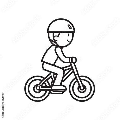Child riding a bicycle with helmet on a sunny day