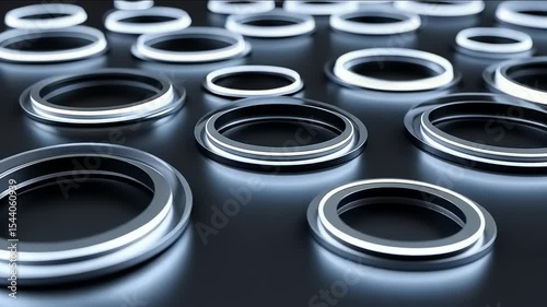 Modern Circular Elements with Luminous Edges on Metallic Surface Background