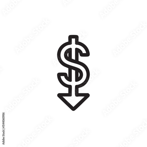 Decrease in value symbol with downward arrow concept for finance