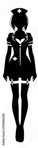 Minimalist Female Nurse Cosplay Silhouette – Black SVG Clipart Icon
