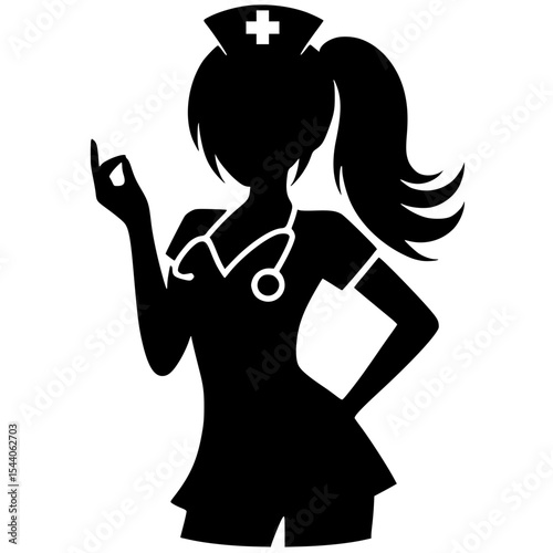Minimalist Female Nurse Cosplay Silhouette – Black SVG Clipart Icon