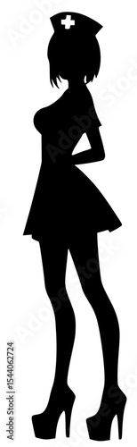 Minimalist Female Nurse Cosplay Silhouette – Black SVG Clipart Icon