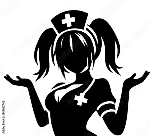 Minimalist Female Nurse Cosplay Silhouette – Black SVG Clipart Icon