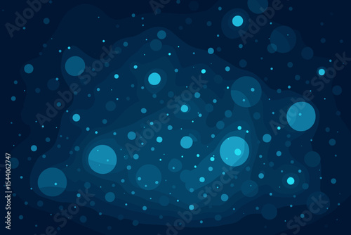 Abstract technology background with glowing blue bokeh lights and particles. Dreamy, magical atmosphere with glittering dots. Dark blue backdrop for science, space, or digital concepts.