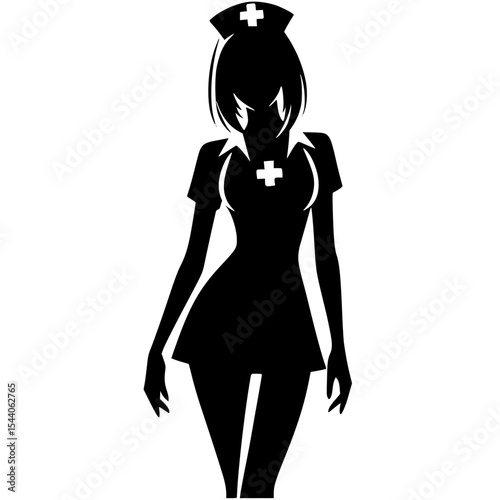 Minimalist Female Nurse Cosplay Silhouette – Black SVG Clipart Icon