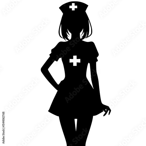 Minimalist Female Nurse Cosplay Silhouette – Black SVG Clipart Icon