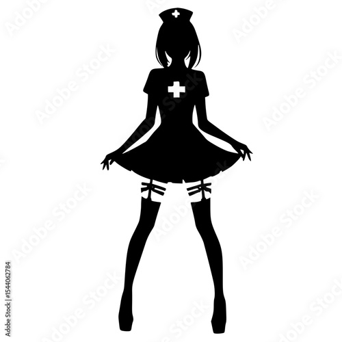 Minimalist Female Nurse Cosplay Silhouette – Black SVG Clipart Icon
