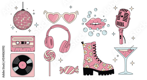 Aesthetic Retro Pink Pop Culture Elements Illustration Design