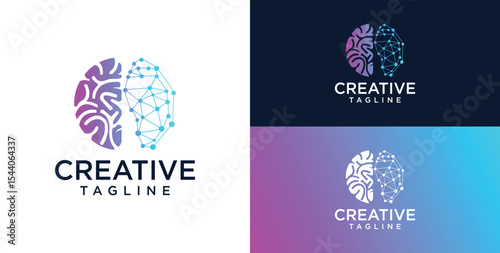 Brain Logo, combination of brain and technology freedom symbol, flat design logo template, vector illustration