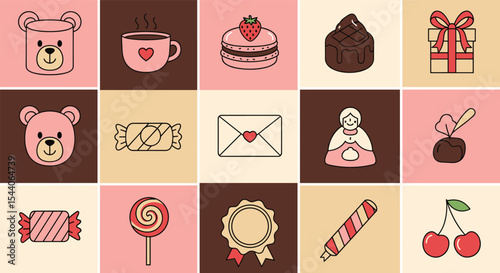 Pixel Art Valentine's Day Sweet Treats and Gifts Icons