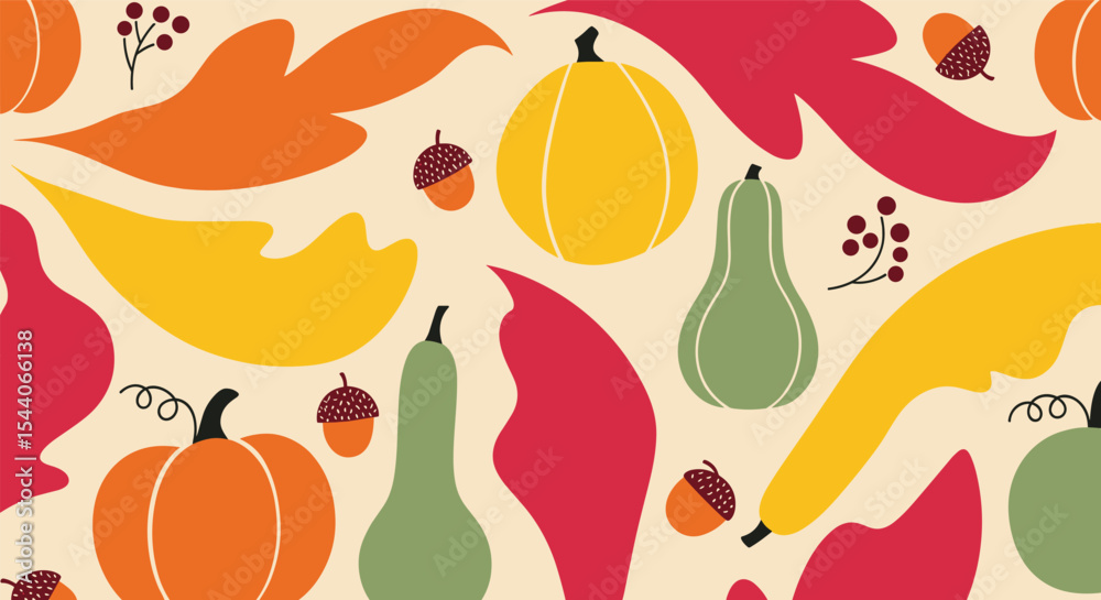 Harvest Time A Fall Pattern of Pumpkins Leaves and Acorns
