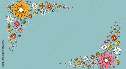 Colorful Floral Arrangements on a Blue Background Illustration Image