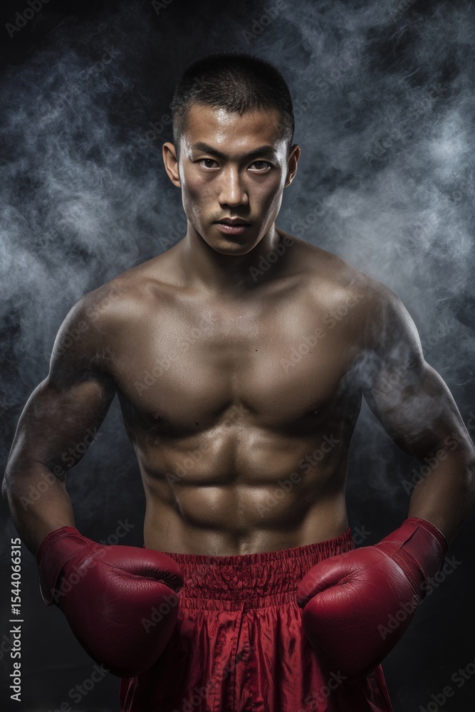 Fototapeta premium Intense Boxer Portrait Strength and Determination in Athleticism