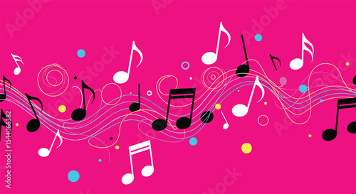 Musical Notes Floating On Pink Background Creating Lively Effect