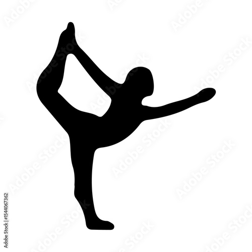 Black Silhouette of a Person Performing a Yoga Natarajasana Pose on White Background dancer pose

