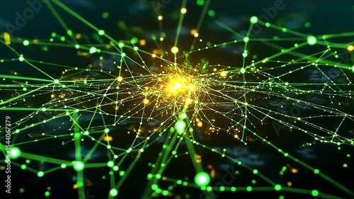 Interconnected Network Visualization with Glowing Nodes and Lines for Data Analysis