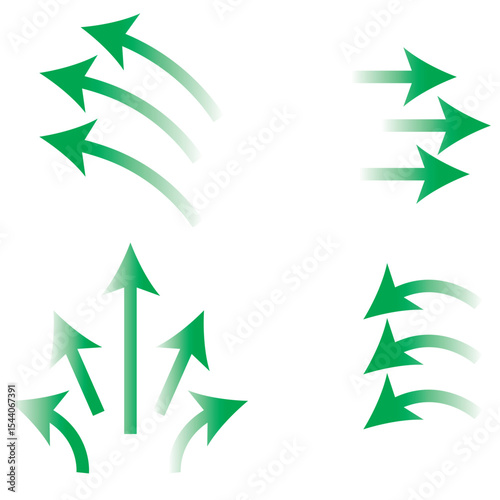 Vector Set of Blue Air Flow and Wind Direction Arrows for Ventilation and Motion Design