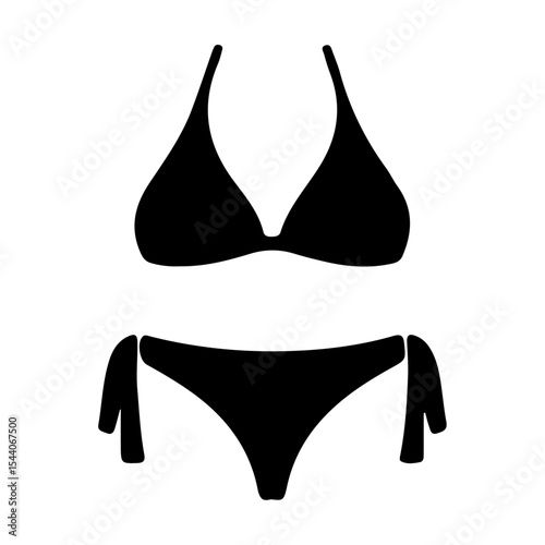 Black Bikini Swimsuit Top and Bottom Set Simple Silhouette Illustration Fashion Design Apparel
