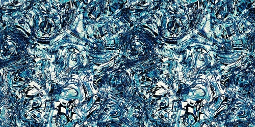 Dye wash indigo blue textur border fabric effect background. Seamless edging trim pattern in masculine Japanese block print style. Perfect for washing tape, ribbon and banner design